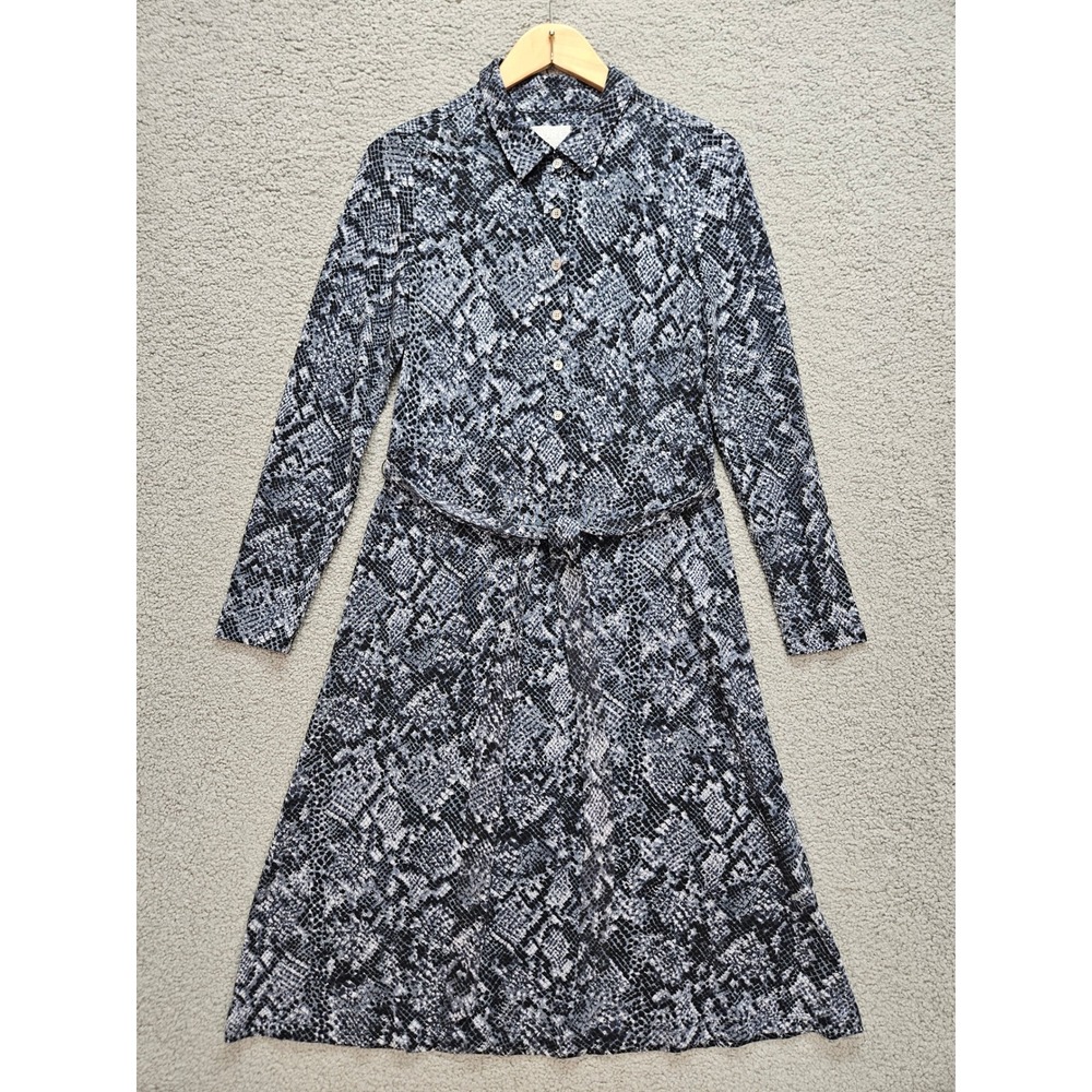 Pure Collection Shirt Dress 8/10 Blue Black Snakeskin Animal Print Midi Belted
